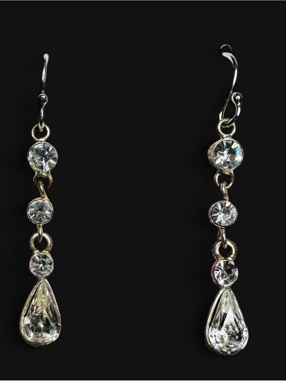 Repurposed Vintage Rhinestone Teardrop Earrings Sterling Silver French Wires